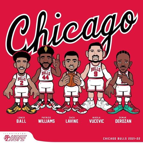 Chicago Bulls Art, Lonzo Ball, Nba Art, Nba Playoffs, Basketball Hoop, Nba Finals, Illustration Artists, Chicago Bulls, All Star