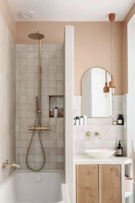 Beige Bathroom Ideas, Narrow Bathroom, Beige Bathroom, Aesthetic Bathroom, Tiny Bathrooms, Bad Design, Tiny Bathroom, Bathroom Wallpaper, Kids Bathroom