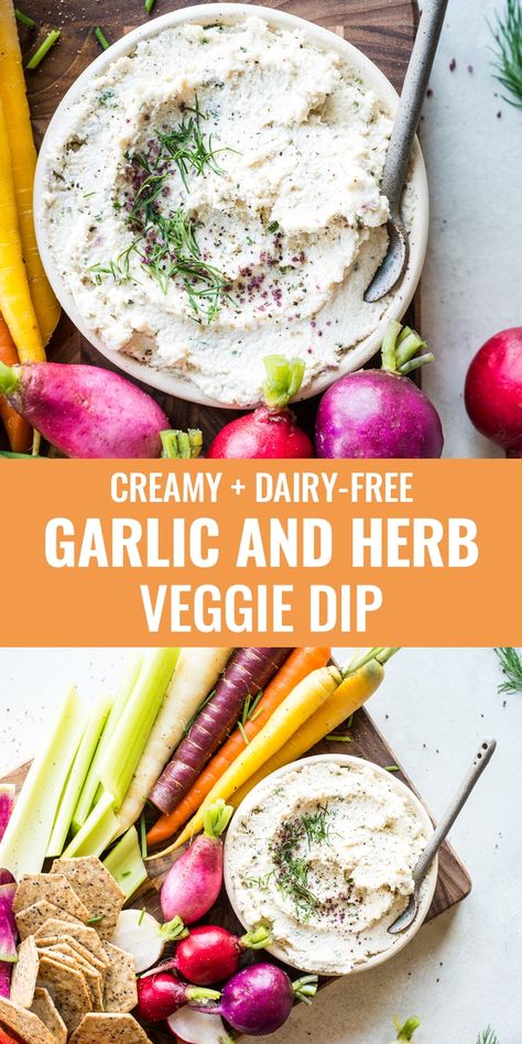 Garlic and herb dip (dairy-free) made with homemade cashew cream cheese. Savory and creamy! #dip #snacks #dairyfree  via @CoconutsKettles Dip Snacks, Dip Dairy Free, Vegetable Dip Recipe, Primal Blueprint Recipes, Herb Dip, Dairy Free Dips, Paleo Vegetables, Dairy Free Appetizers, Dairy Free Cream Cheese