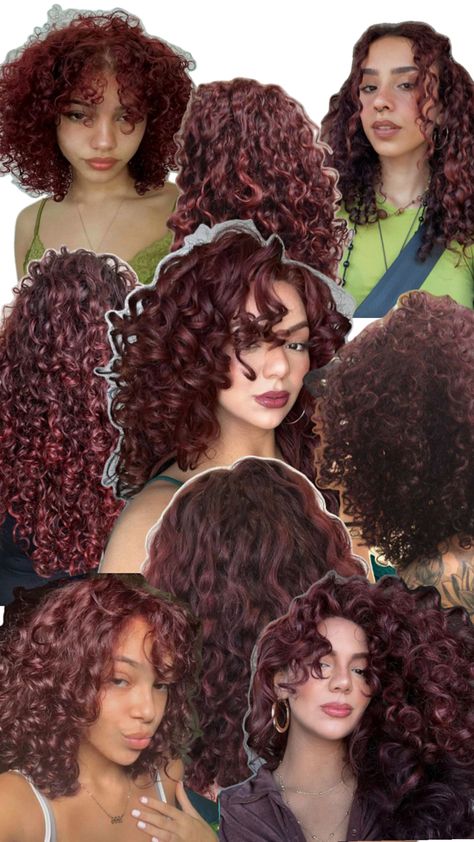 Cherry Red Hair Color, Cherry Hair Colors, Red Hair Color Ideas, Cherry Red Hair, Dyed Curly Hair, Natural Curly Hair Cuts, Highlights Curly Hair, Colored Hair Tips, Hair Color Chocolate