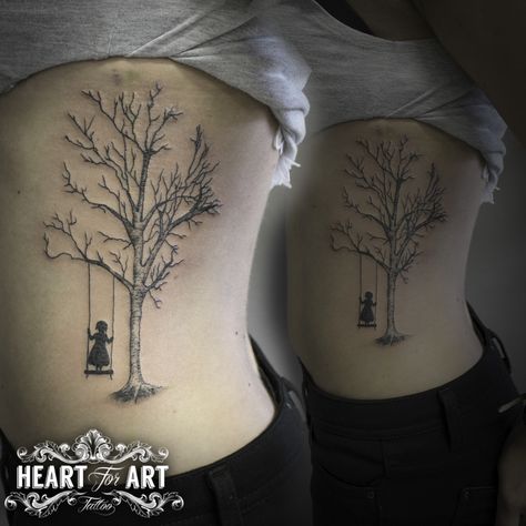 Tree Swing tattoo                                                       … Swing Tattoo, Self Love Tattoo, Bee Tattoo, Geniale Tattoos, Elephant Tattoos, Tattoo Project, Up Tattoos, Tattoos For Kids, Family Tattoos