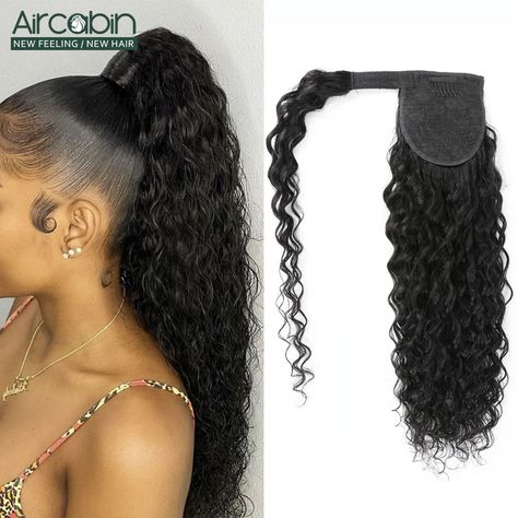 Water Wave Ponytail Human Hair Wrap Around Ponytail Extensions Remy Hair Ponytails Clip in Hair Extensions 28 30 Inches| | - AliExpress Gel Hairstyles With Extensions, Clip In Ponytail Extensions Hairstyles, Organique Water Curl Ponytail, Curly Hair Extensions Ponytail, Curly Ponytail Extension Hairstyles, Organique Ponytail, Ponytail Wrap Around, Styling Ponytail Extension, Detachable Ponytail