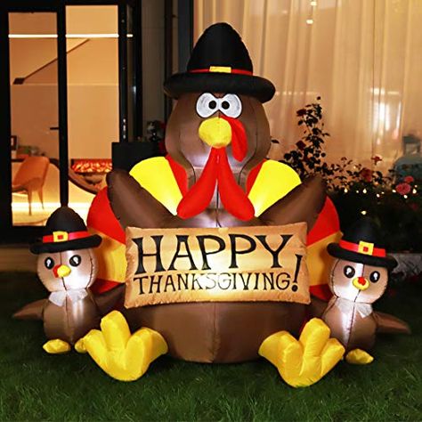 VIVOHOME 6ft Height Happy Thanksgiving Inflatable LED Lighted Turkey Family Blow up Outdoor Lawn Yard Decoration VIVO... Thanksgiving Inflatables, Harvest Day, Pilgrim Hat, Inflatable Decorations, Outdoor Holidays, Thanksgiving Parties, Outdoor Lawn, Holiday Colors, Outdoor Halloween