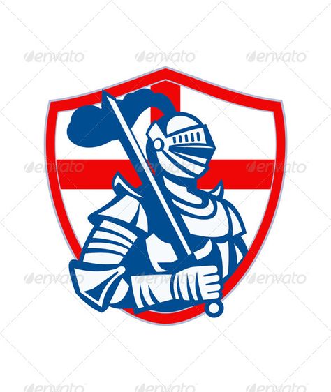 English Knight Holding Sword England Flag Tattoo, Knight With Shield, English Knights, Knight Dragon, Knight Medieval, Retro Flag, Knight Shield, Best Garage Doors, England Flag