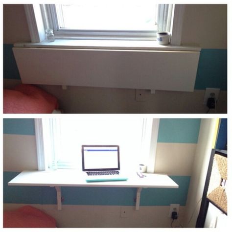 Folding windowsill desk. Awesome! Diy Window Sill Extension, Windowsill Extension, Makeshift Desk, Diy Window Shelf, Window Sill Desk, Windowsill Table, Windowsill Desk, Scandinavian Studio, Window Desk