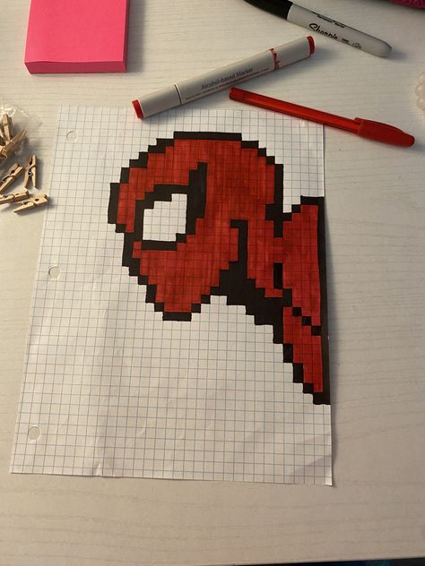 Spider Man Graph Paper, Spider Man Arts And Crafts, Easy Pixel Art Spiderman, Pixel Art Pattern Spiderman, Mini Pixel Art Ideas, Spiderman Diy Crafts, Things To Draw On Graph Paper, Spider Pixel Art, Spider Man Dibujo