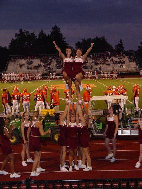 Susquehanna University 2006 - all-girl double cupie #cheerleading #cheer #stunts #pyramids #susquehanna Highschool Stunts Cheerleading, 7 Person Cheer Stunts, Highschool Cheer Pyramids, Cheer Stunt Pictures, Susquehanna University, Cheer Pyramids, Cheerleading Pics, Cool Cheer Stunts, Cheerleading Workouts