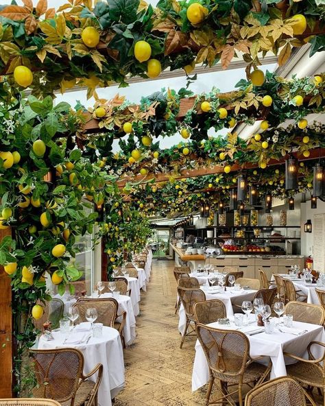 When life gives you lemons, use them to achieve decor perfection 🍋 Get our guide to London's food and drink scene at the link in bio! Italian Restaurant Interior Design, Italian Restaurant Interior, Italian Restaurant Decor, Veranda Magazine, Italian Bar, Decoration Restaurant, Italian Cafe, Rooftop Restaurant, Patio Interior