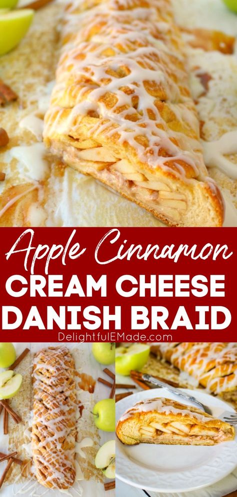 Apple Danish Braid | The EASIEST Apple Braid Recipe! Apple Cream Cheese Danish, Apples And Cream Cheese, Apple Crescent, Crescent Braid, Danish Braid, Apple Braid, Danish Bread, Apple Streusel Muffins, Apple Danish