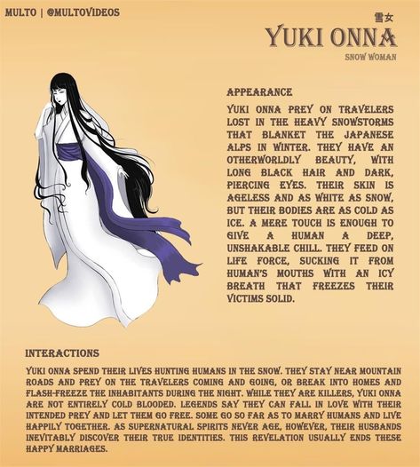 Japanese Urban Legends Art, Magical Creatures Mythology, Mystical Creatures Mythology, Japanese Mythical Creatures, Japanese Urban Legends, Japanese Goddess, Japanese Yokai, Japanese Myth, Yuki Onna