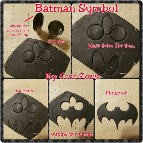 Super easy batman symbol! By:Coco Flores Batman Shaped Cake, How To Add Fondant To A Cake, Diy Batman Cake, Batman Pasta, Batman Cake Ideas, Easy Batman Cake, Batman Symbols, Diy Batman, Kue Fondant