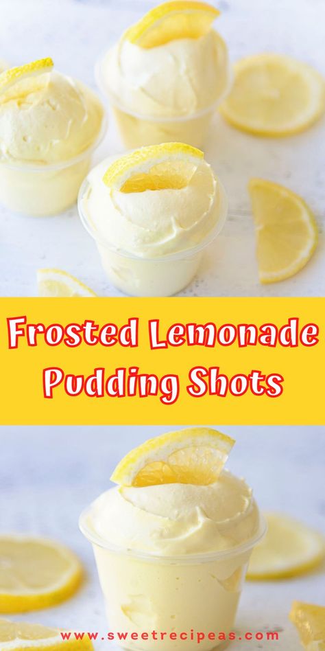 Lemon Jello Shots, Lemonade Jello Shots, Pudding Shot Recipes, Shots Alcohol Recipes, Jello Pudding Shots, Christmas Drinks Alcohol Recipes, Summer Pudding, Frozen Drink Recipes, Frosted Lemonade