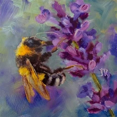 Bee Oil Pastel, Lavender Oil Painting, Lavender Art Painting, Bug Painting, Bird Painting Acrylic, Bee Painting, Photoshop Painting, Galaxy Painting, Spring Painting