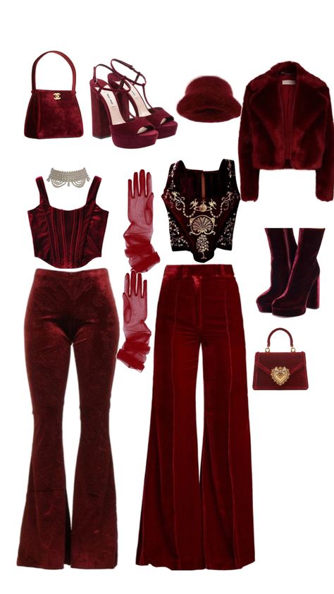 Jewel Tone Aesthetic Outfits, Glamrock Aesthetic Outfit, Deep Red Outfits, Devilcore Outfits, Gothic Outfits, Mode Inspo, Red Outfit, Goth Outfits, Fancy Outfits