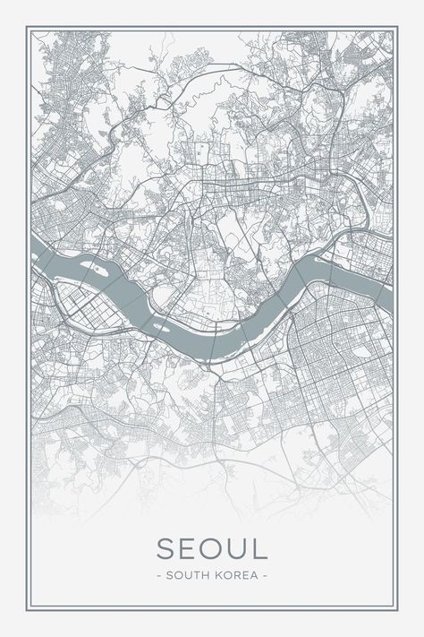 grey Seoul city map South Korea Poster, Map Of Seoul, Seoul Poster, Korea Poster, Seoul Map, Seoul City, South Korea Seoul, Neutral Prints, Seoul South Korea