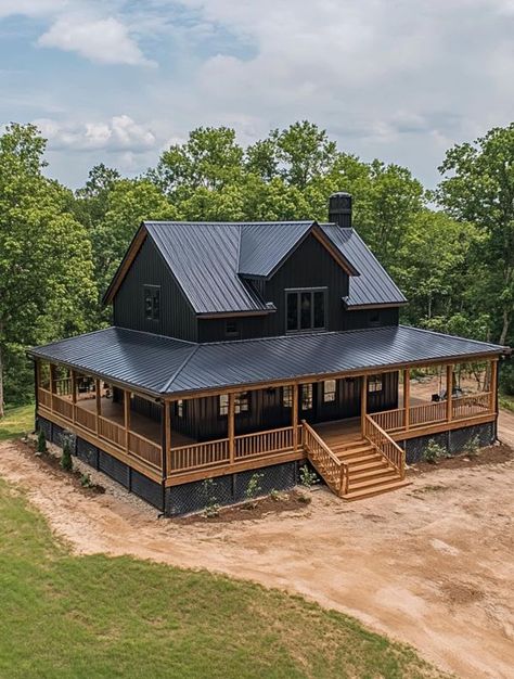 Rancher Style Homes, Country Side House, Timber Frame House, Wraparound Porch, Cozy Cabins, Cabin House Plans, American House, Cute House, House Room