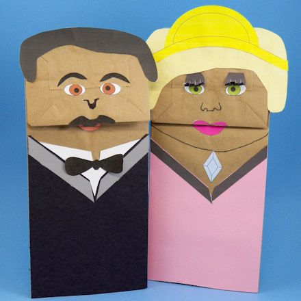 Tenor and Diva Paper Bag Hand Puppets Cat And Owl, Types Of Puppets, Bag Puppet, Paper Bag Crafts, Paper Bag Puppets, Puppets Diy, Puppet Patterns, Paper Owls, Puppet Crafts