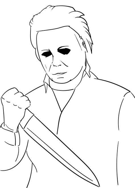 Jason Tattoo Design Drawing, Drawings Of Horror Movie Characters, Micheal Myers Coloring Pages, Horror Movie Characters Drawing Outline, Micheal Myers Tattoo Stencil, Micheal Myers Drawings Easy, Michael Myers Clipart, Halloween Cartoon Coloring Pages, Michael Myers Coloring Pages