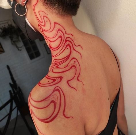 Neck Tattoo Women, Small Neck Tattoos, Neck Tattoos Women, Red Ink Tattoos, Geniale Tattoos, Japanese Sleeve Tattoos, Stylist Tattoos, Head Tattoos, Black Ink Tattoos