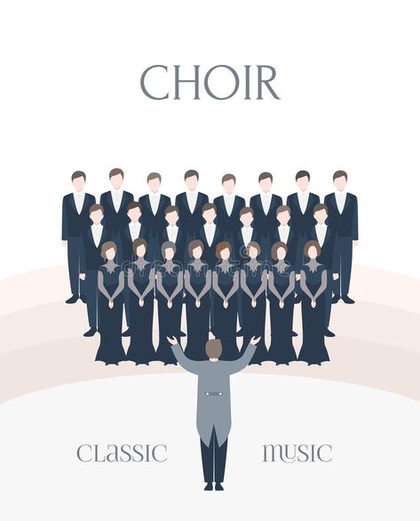 Vertical advertising poster of performance classical choir. Man and woman singers together with conductor. Colorful. Photo about choral, opera, lettering, concert, holiday - 94294006 Choir Quotes, Choir Conductor, Church Brochures, Classical Music Poster, Concert Poster Design, Woman Singing, Midsomer Murders, Choral Music, Choir Music