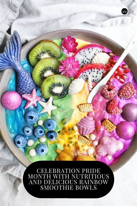 In the celebration of Pride Month, we have rounded up a list of easy rainbow smoothie bowl recipes that you can make at home. #pridemonth #rainbow #rainbowfood #smoothiebowls #rainbowsmoothiebowls #aestheticfood Mermaid Bowl, Superfood Bowl, Close Family, Kawaii Cooking, Smoothie Bowl Recipe, Summer Snacks, Sweet Snacks Recipes, Food Goals, Smoothie Recipes Healthy