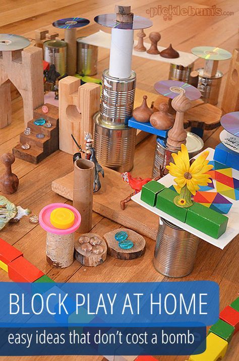 Easy ideas that don't cost a bomb! Hello. Look at all the fun integrations, of course they'd like to use these things. Also on her page is a pic of stumps for camping theme and a list of things to collect for block center. Constructive Play, Blocks Center, Blocks Preschool, Construction Play, Block Center, Block Area, Block Play, Invitation To Play, Toddler Snacks