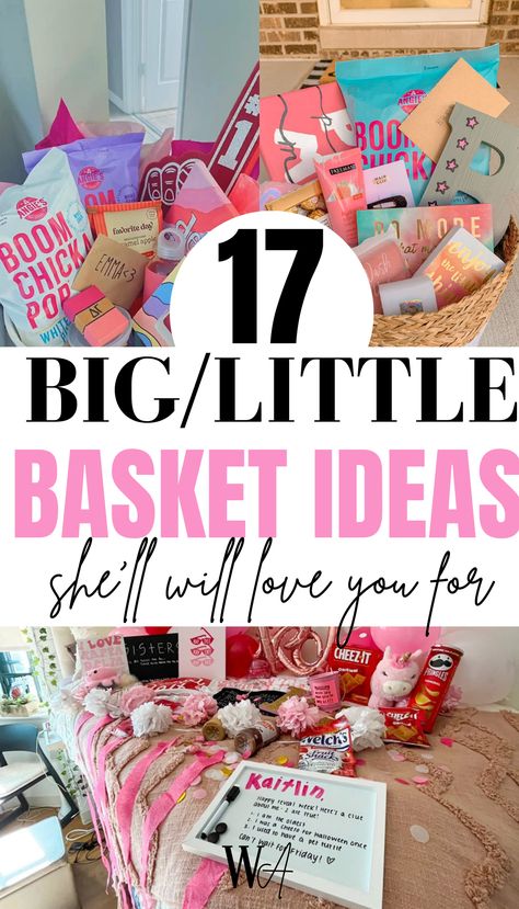 Your little will feel loved with these amazing sorority basket ideas! Sorority Sister Gifts, Big And Little Sorority Gifts, Phi Mu Sorority, Baskets For Little Sorority, Big Gift Basket Ideas, Phi Mu Gifts, Big Little Sorority Gifts, Sorority Gift Baskets Big Little Ideas, Sorority Big Little Baskets Ideas