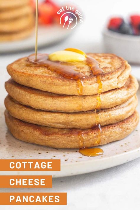 These cottage cheese pancakes are both quick and easy and taste delicious! Made in the blender with only cottage cheese, eggs, and oats for a light, fluffy, and healthy pancake recipe with 25g of protein per serving. Blender Cottage Cheese, Easy Chicken Leg Recipes, Dinner Ideas Easy Chicken, Dinner Recipes Air Fryer, Oatmeal Cottage Cheese Pancakes, Cheese Pancakes Recipe, Cottage Cheese Protein Pancakes, Cottage Cheese Pancakes Recipe, Meatballs Chicken