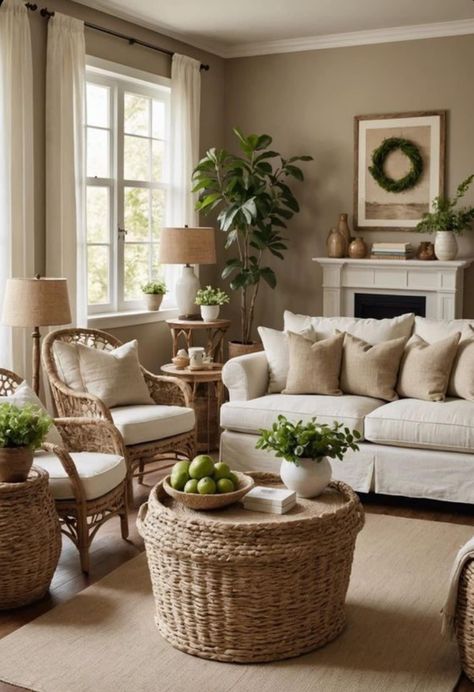 Lounge Room Accessories, Calm Living Room Decor, Greige Living Room Decor, Room Ideas Farmhouse Style, Living Room Zen, Organization Living Room, Country Living Room Decor, Natural Living Room Decor, Chic Living Room Decor