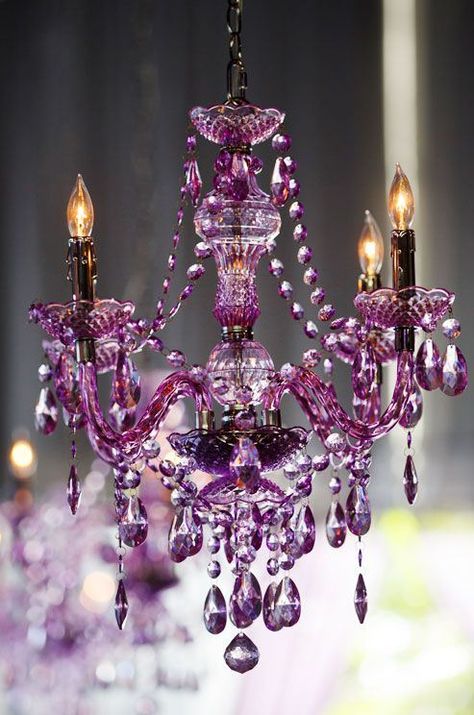 I would love to hand a purple chandelier here in our Luxe Weddings office!  Ours is silver and crystal! Purple Chandelier, Lustre Vintage, Chandelier Crystal, Pastel Decor, Radiant Orchid, Purple Love, Beautiful Chandelier, All Things Purple, Beautiful Lighting