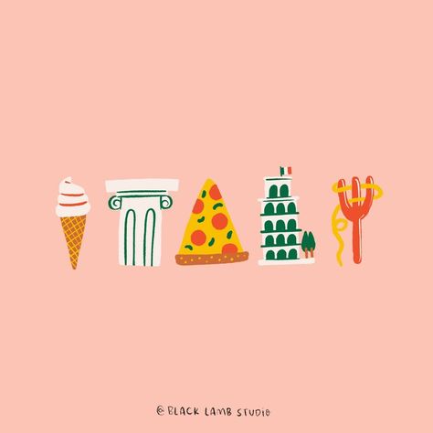 Italy Illustration, Illustration Stationery, Learn Design, Italy Aesthetic, Italy Art, Travel Illustration, Foodie Travel, Pattern Illustration, Food Illustrations