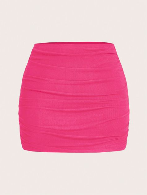 Hot Pink Sexy Collar  Knitted Fabric Plain Bodycon Embellished High Stretch  Women Clothing Cute Pink Skirt, Hot Pink Skirt, Oc Outfits, Dr Closet, Power Puff, Puff Girl, Pink Skirt, Body Con Skirt, Petite Women