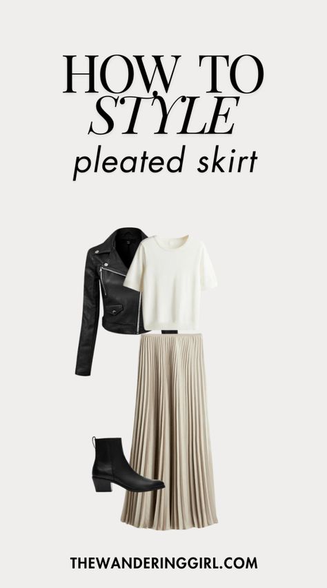 What To Wear With Pleated Skirt: 11 Simple Outfits - The Wandering Girl What To Wear With A Long Pleated Skirt, Pleated Skirt For Work, Pleated Chiffon Skirt Outfit, Long Pink Pleated Skirt Outfit, Aritzia Pleated Skirt Outfit, Pleated Skirt Long Outfit, How To Style Long Pleated Skirt, Short Pleated Skirt Outfit Winter, Pleated Long Skirt Outfit Classy