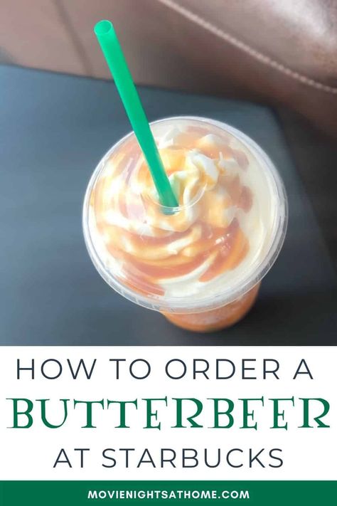 Butter Beer Recipe Starbucks, Starbucks Butterbeer Frappuccino, Butter Beer Coffee Recipe, Starbucks Drinks Butterbeer, Butterbeer Frappuccino Starbucks, Boozy Butterbeer Recipe, Butter Beer Starbucks Drink, Butterbeer Starbucks Recipe, Starbucks Recipes Fall