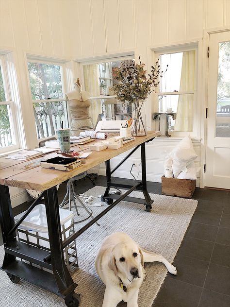 Old House Office Work Spaces, Home Office Craft Room Combo, Office Craft Room Combo, Clear Storage Bins, Project Table, Farmhouse Crafts, Room Of One's Own, Craft Room Design, Dream Office