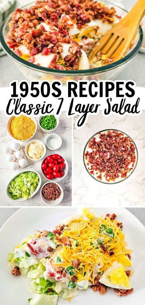 Get ready to share the recipe!Simple to assemble, impressive results. The 7-layer salad is a true classic American dish. With its vibrant layers and satisfying flavors, it's a timeless picnic favorite and a testament to culinary tradition. Overnight Layered Salad, 7 Layer Salad For A Crowd, Funeral Salad Ideas, Layered Salad Recipes Easy, Midwest Salad Recipes, 7 Layer Salad Dressing Mayo And Sugar, Seven Layer Salad Recipe Classic, 7 Layer Salad Recipe Classic, 7 Layered Salad Recipe