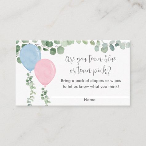 Gender reveal balloons baby shower diaper raffle enclosure card - baby gender reveal Gender Reveal Party Theme, Gender Reveal Balloons, Baby Shower Diaper Raffle, Diaper Raffle Tickets, Gender Reveal Invitations, Baby Shower Diapers, Baby Gender Reveal, Diaper Raffle, Baby Gender