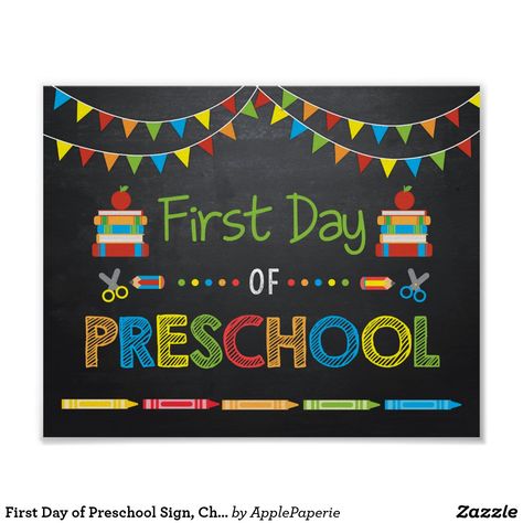 First Day Of Preschool Sign, Preschool First Day, Preschool Boards, First Day Of Preschool, School Board Decoration, Creative Writing Ideas, Back To School Sign, School Chalkboard, School Banner