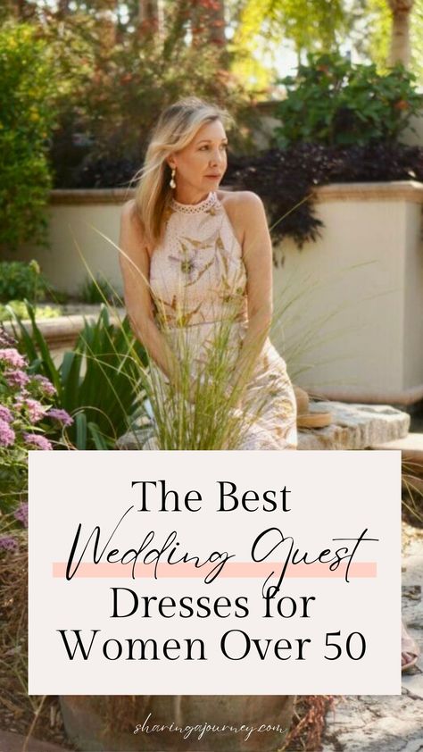 Head over to the blog for the best wedding guest dresses for older women + advice on what to expect if you get an wedding invite. Black Tie Wedding Guest Dress Older Woman, What To Wear To A Backyard Wedding, Dress To Wear To A Wedding As A Guest, Wedding Guest Dress Over 50, Dresses For Summer Wedding Guest, Outdoor Wedding Attire, Outdoor Wedding Guest Dresses, Semi Formal Wedding Attire, Boho Wedding Guest Outfit