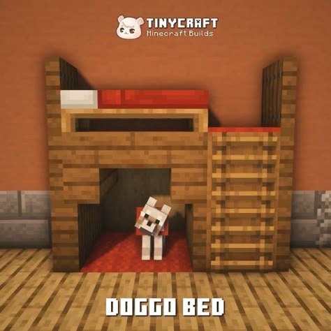 Minecraft Pet Bed Ideas, Pet Beds Minecraft, Wolf House Minecraft, Minecraft Pet House Ideas, Minecraft Dog Room, Minecraft Pet Room, Dog House In Minecraft, Minecraft Dog House Ideas, Dog Bed Minecraft