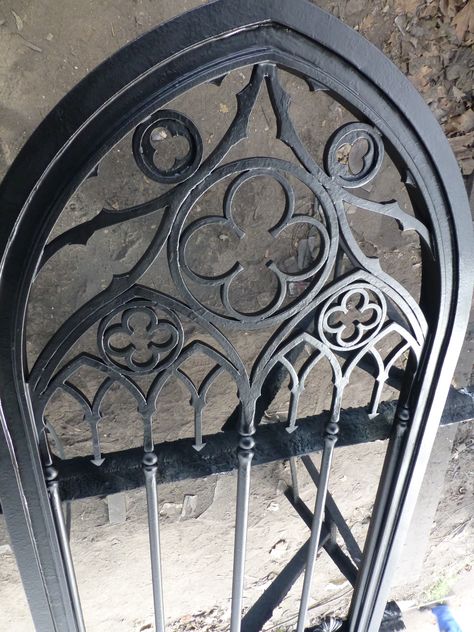 Gothic wrought iron pedestrian gate Gothic Patio Decor, Gothic Iron Gate, Gothic Ironwork, Gothic Gate, Gothic Arches, Gothic Door, Pedestrian Gate, Wood Floor Pattern, Gothic Arch