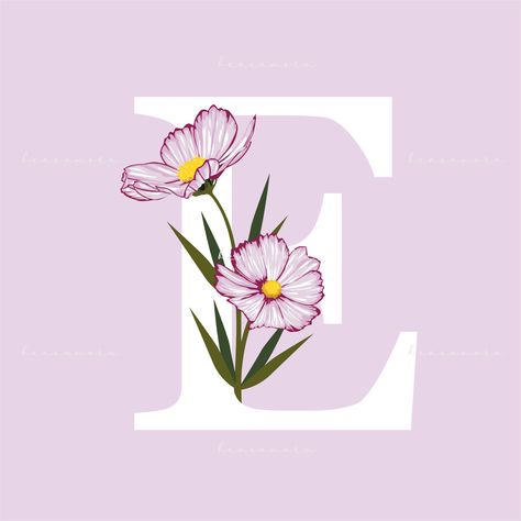 Simple Vector Art, E Letter Design, Wall Art For Nursery, Alphabet E, Art For Nursery, Alphabet Wall Art, All Letters, Cosmos Flowers, Alphabet Wall