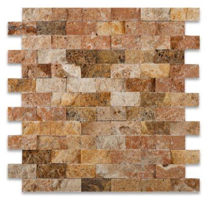 Scabos 1 X 2 Split-Faced Travertine Brick Mosaic Tile - Box of 5 sq. ft. - Amazon.com Brick Mosaic, Beautiful Tiles, Outdoor Kitchen Countertops, French Country Kitchens, Stone Backsplash, Tuscan Kitchen, Backsplash Bathroom, Travertine Tile, Deck Patio