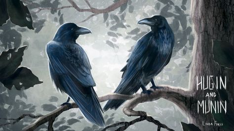 https://www.artstation.com/artwork/wwqAg Hugin And Munin, Rabe Tattoo, Odin's Ravens, Odin God, Viking Culture, Earth Goddess, Raven Art, Crows Ravens, Old Norse