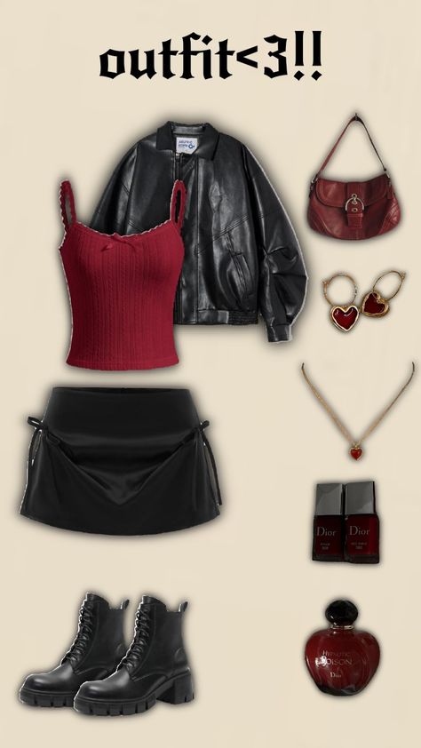 newww fittt!!!sorry for not being active🪻🤍#aestheticfit#red#black#s4ish4444 Maroon Concert Outfit, Red Black Concert Outfit, Dominate Tour Outfit Ideas, Red And Black Outfits Concert, Black And Red Outfit Concert, Keshi Concert Outfit Ideas, Sam Fender Concert Outfit, Red And Black Concert Outfit Ideas, Rockstars Gf Outfit Ideas