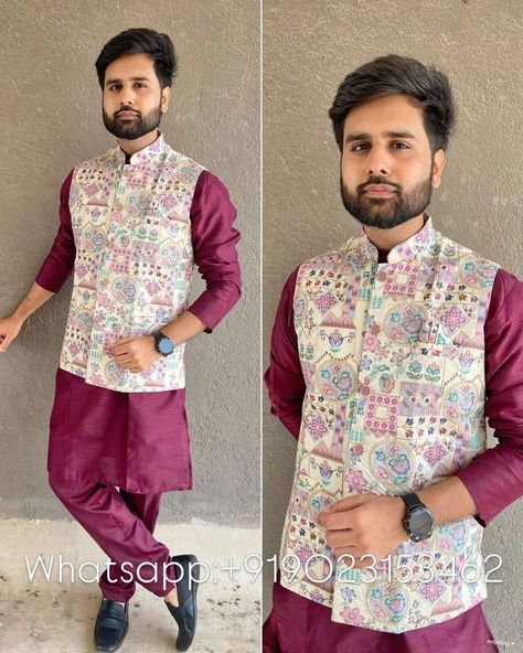 2495/- free shipping Men's wedding wear ethnic kurta pant with jacket #MensWeddingWear#EthnicWear#KurtaPant#WeddingOutfit#MensEthnicStyle#GroomFashion#TraditionalWear#KurtaWithJacket#IndianGroom#MenInEthnic#WeddingKurta#DesiStyle#GroomOutfit#MenInKurta#FestiveWear Men's Wedding Wear, Mens Wear Wedding, Saree Bollywood, Kurta Pyjama, Patiala Salwar, Kurta With Pants, Stunning Outfits, Wine Color, Men's Wear