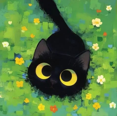 Black Cat Color Palette, Cute Black Cat Illustration, Tiny Cat Painting, Black Cat Canvas Painting, Jiji Cat Icon, Black Cat Painting Easy, Grey Cat Drawing, Black Cat Drawing Simple, Animated Black Cat