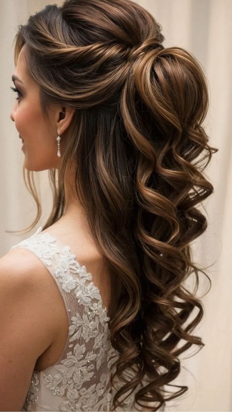 Trendy Half Up Half Down Wedding Hairstyles for 2023 32 Bridal Hairstyle Half Up, Wedding Updo For Medium Length Hair, Half Up Half Down Wedding Hair Bun, Bridesmaid Hair Styles Half Up Half Down, Half Of Half Down Hairstyles, Hair Up Styles Wedding, Long Hairstyles For Wedding Bridesmaid, Haïr Style For Bridesmaid, Hairstyle For Women Wedding