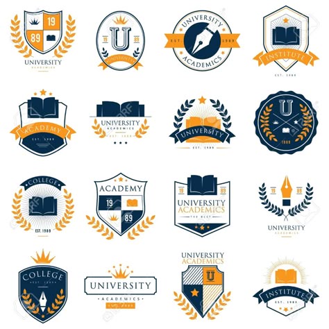 School Monogram, Logo University, Badge Logo Design, Logo Elements, Flat Logo Design, Education Logo Design, Academy Logo, Presentation Design Layout, School Badges