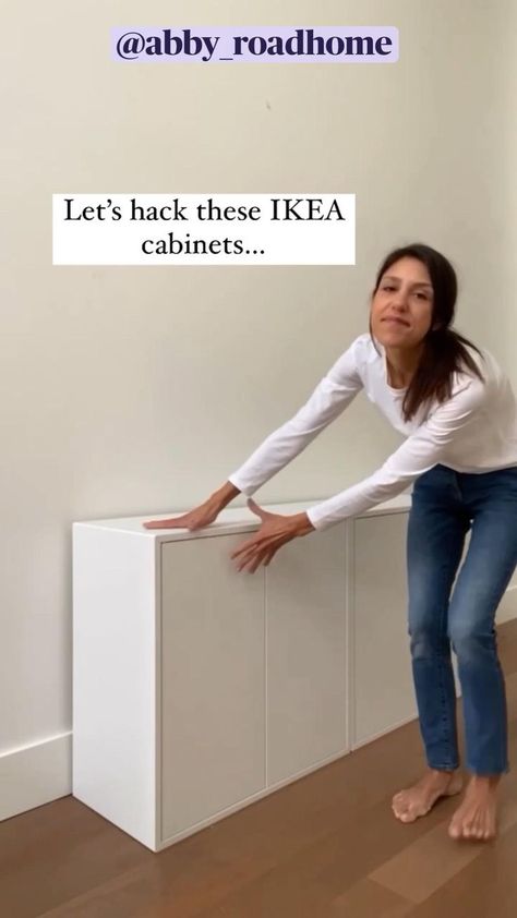 IKEA HACK!!! High end look for less using pole wrap & IKEA EKET cabinet. @abby_roadhome Instagram | Pinterest Eket Cabinet, Fluted Cabinet, Cabinet Hack, Ikea Eket, Pole Wrap, Ikea Desk Hack, Hacks Ikea, Ikea Hack Ideas, Ikea Furniture Hacks